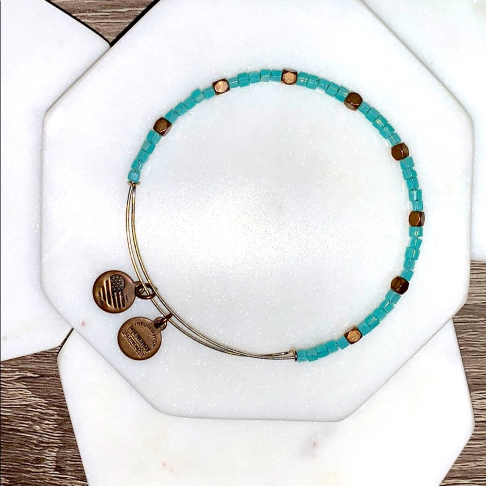 BOGO Alex & Ani Teal Beaded Gold Bracelet Bangle!